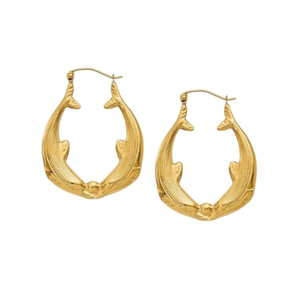 Gold Dolphin Hoop Earrings - Picture 1 of 4